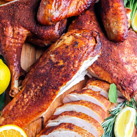 Spatchcock Smoked Turkey - Recipe photo by FoodFolksandFun