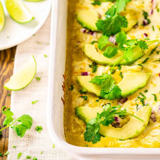 Roasted Poblano Enchiladas - Recipe photo by Burrata and Bubbles