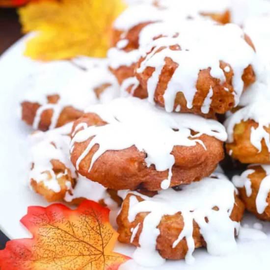 Apple Fritters with Maple Glaze - Recipe photo by peasandpeonies