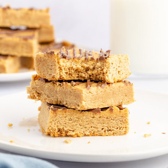 Chocolate Topped Peanut Butter Bars - Recipe photo by Skinny Sweets