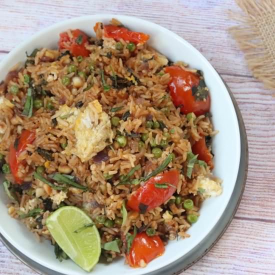 Tomato Basil Fried Rice - Recipe photo by Spice Chronicles