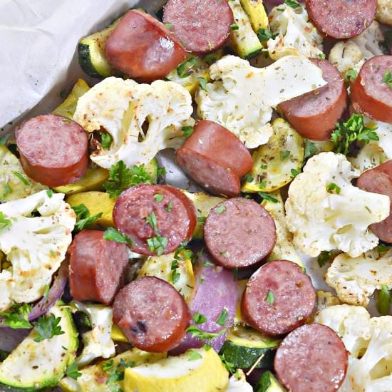 KETO SHEET PAN SAUSAGE & VEGGIES - Recipe photo by Stylish Cravings