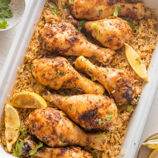 Baked Chicken Legs and Rice - Recipe photo by nourishandfete