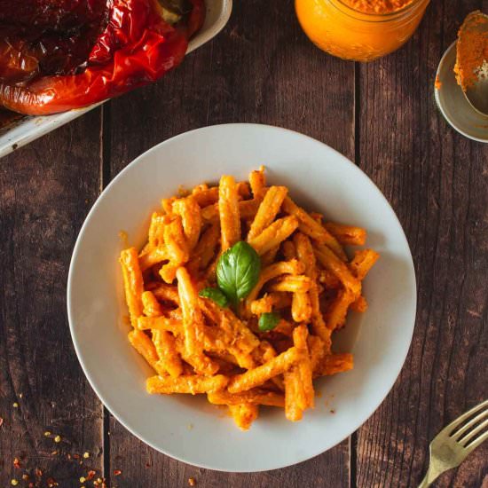 Creamy Pasta with Tofu Pesto - Recipe photo by Ourplantbasedworld
