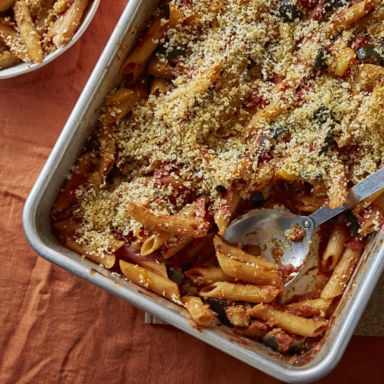 Vegan Ratatouille Pasta Bake - Recipe photo by budgetfriendlyvegan