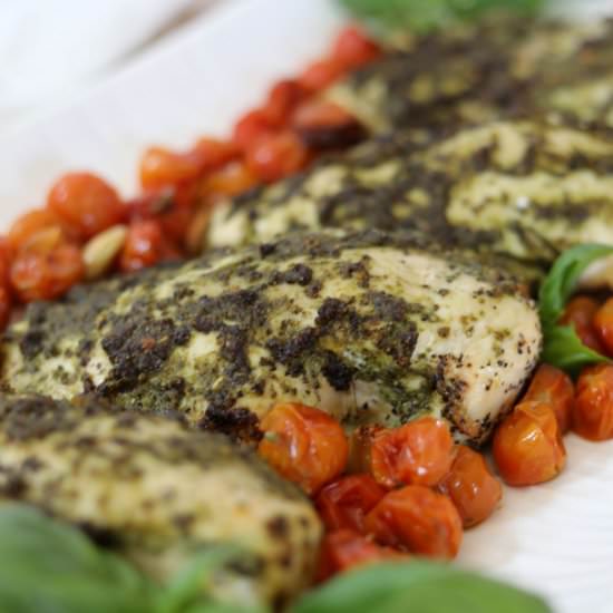 Sheet Pan Pesto Chicken - Recipe photo by Man Meets Oven