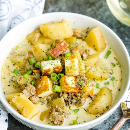 Sausage Potato Soup with Halloumi - Recipe photo by CallMePMc