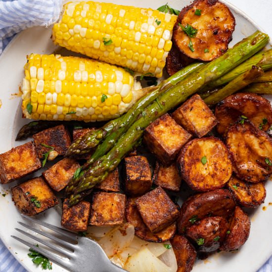 Sheet Pan BBQ Tofu Meal - Recipe photo by Zardyplants