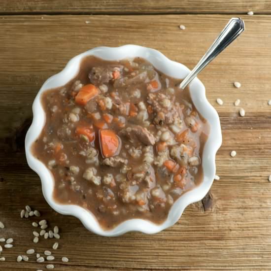 Slow Cooker Beef Barley Soup - Recipe photo by Framed Cooks