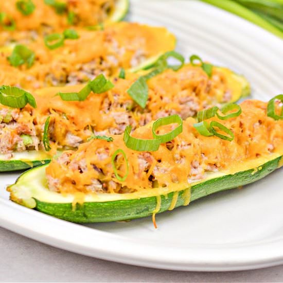 Keto Tuna Melt Stuffed Zucchini - Recipe photo by We Want To Eat