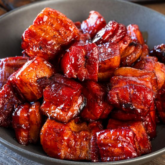 Smoked Pork Belly Burnt Ends - Recipe photo by chilesandsmoke