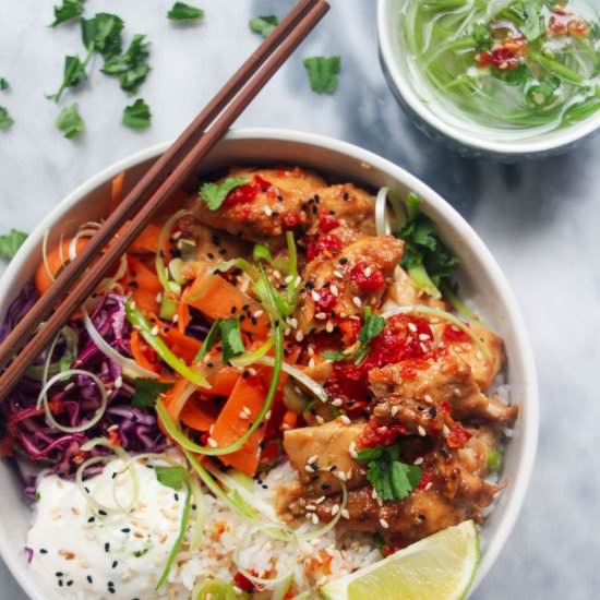 Grilled Chicken Poke Bowls - Recipe photo by DishedbyKate
