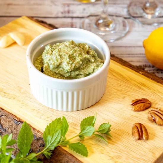 Lemon Balm Pesto (Shrimp Pasta opt) - Recipe photo by iwilkerson