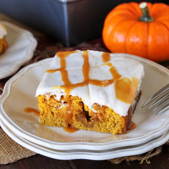 Caramel Pumpkin Poke Cake - Recipe photo by thekitchenismyplayground