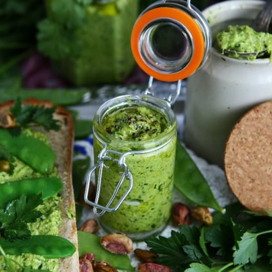 Snow Pea Pistachio Pesto - Recipe photo by angiesrecipes