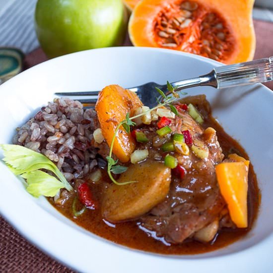 Chicken Etouffee w squash & apples - Recipe photo by a zest for life