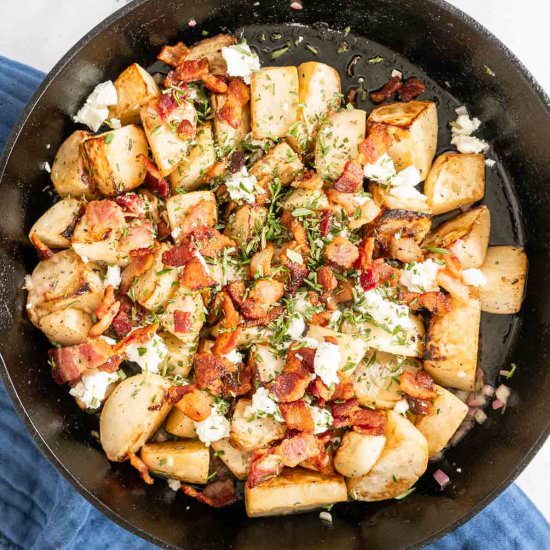Bacon and Goat Cheese Turnips - Recipe photo by peelwithzeal