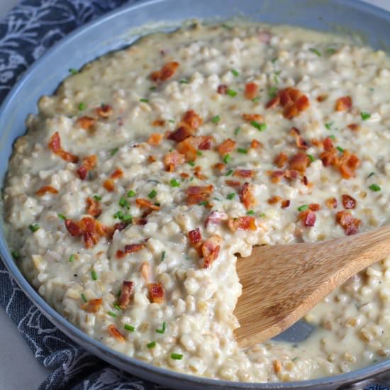 Creamy Barley, Bacon, and Gruyere - Recipe photo by TalkingMeals