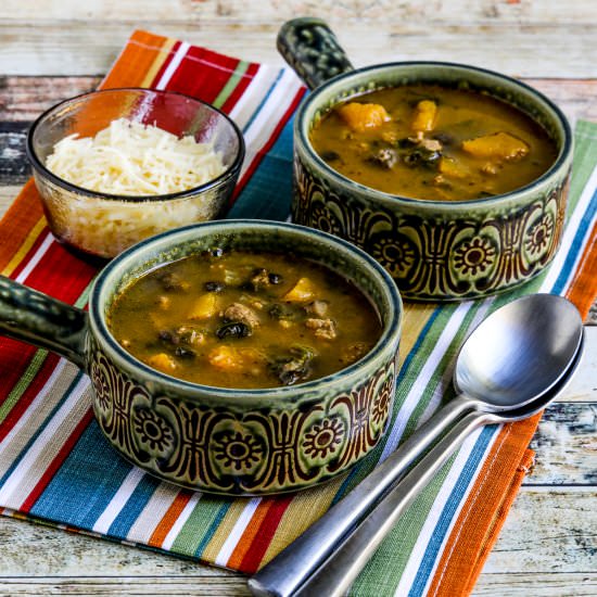 Turkey Soup with Kale, Mushrooms - Recipe photo by kalynskitchen