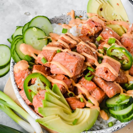 Spicy Salmon Bowl - Recipe photo by apaigeofpositivity