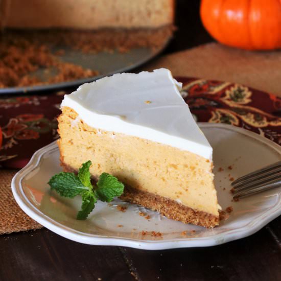 Creamy Pumpkin Cheesecake - Recipe photo by thekitchenismyplayground