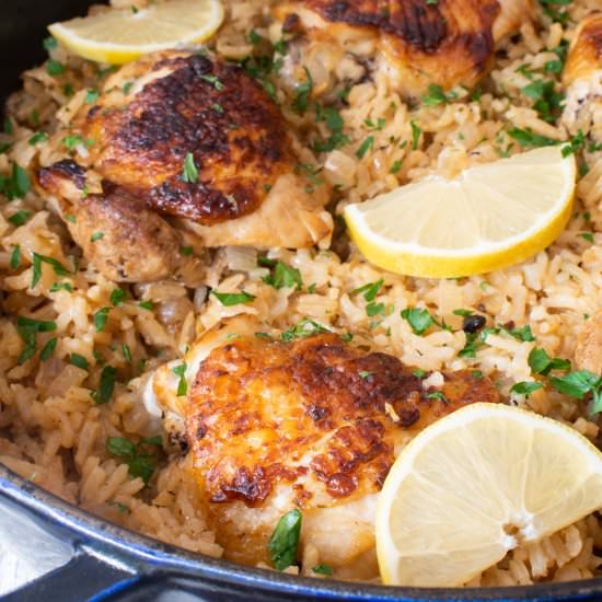 One Pot Greek Chicken and Lemon Ric - Recipe photo by For the Love of Cooking