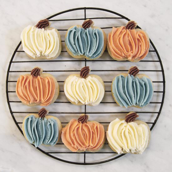 Frosted Pumpkin Sugar Cookies - Recipe photo by The Merrythought