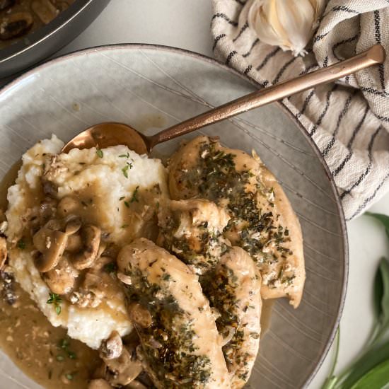 Chicken with a Mushroom Pan Sauce - Recipe photo by Nictastingspoon