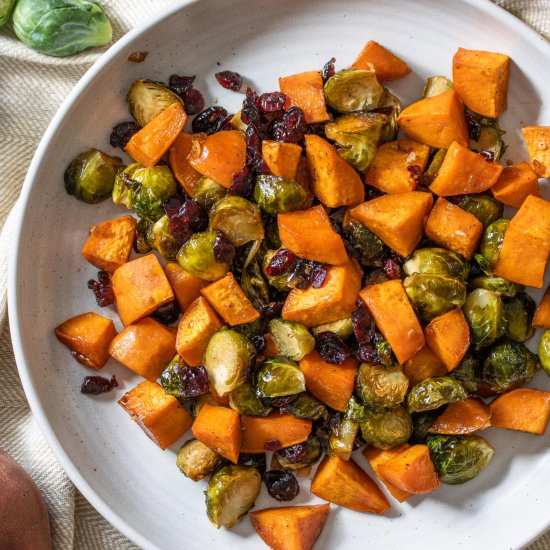 Roasted Sweet Potatoes, Brussels Sp - Recipe photo by GiangisKitchen