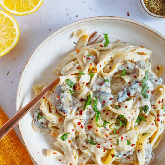 Silken Tofu Pasta with Mushrooms - Recipe photo by plantnspice