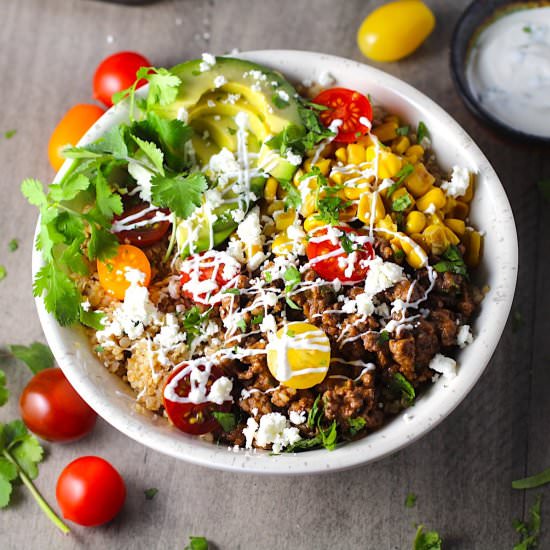 Quinoa and Ground Beef Taco Bowls - Recipe photo by TalkingMeals
