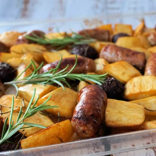 sausage pear and parsnip traybake - Recipe photo by Cuisine Fiend