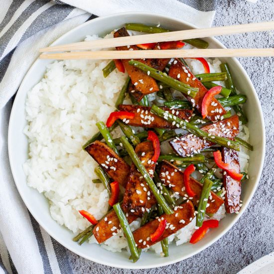 Crispy Sticky Teriyaki Fried Tofu - Recipe photo by MyPurePlants