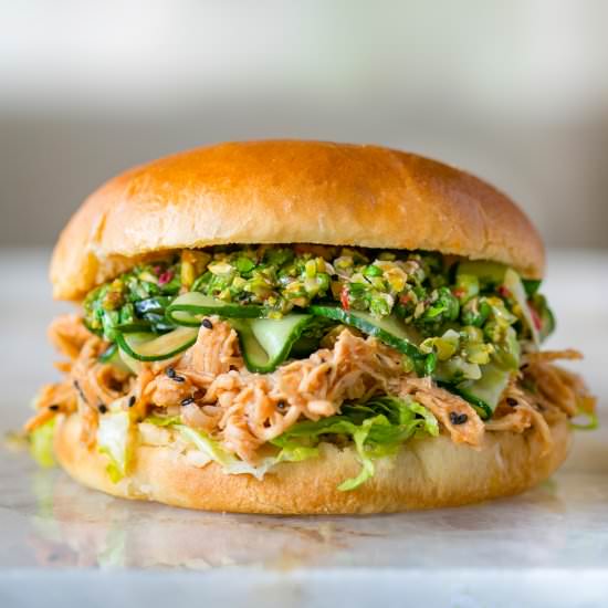Miso Chicken Pistachio Pesto Burger - Recipe photo by Flaevor
