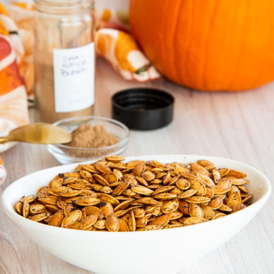 Chai Spiced Pumpkin Seeds - Recipe photo by senseandedibility