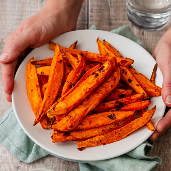 Harissa Sweet Potato Wedges - Recipe photo by Searchingforspice