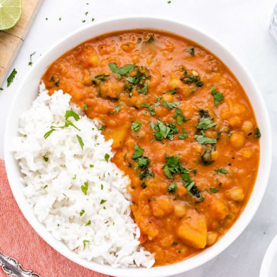 Butternut Squash and Chickpea Curry - Recipe photo by Three Little Chickpeas