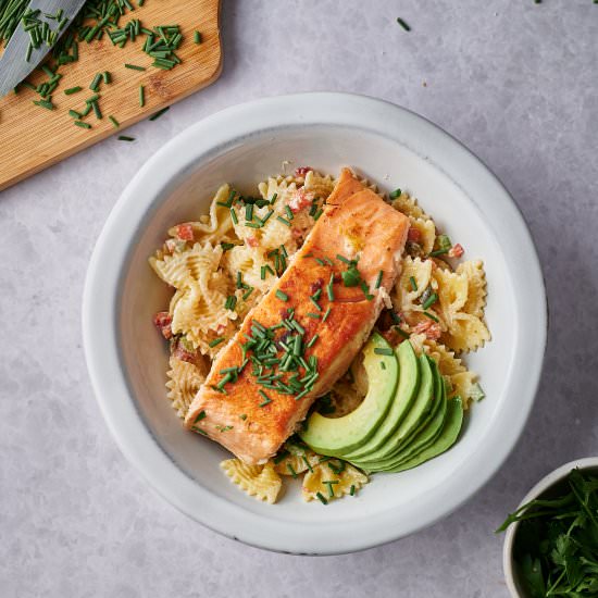 Maple Glazed Salmon With Pasta Sala - Recipe photo by Scott Baptie
