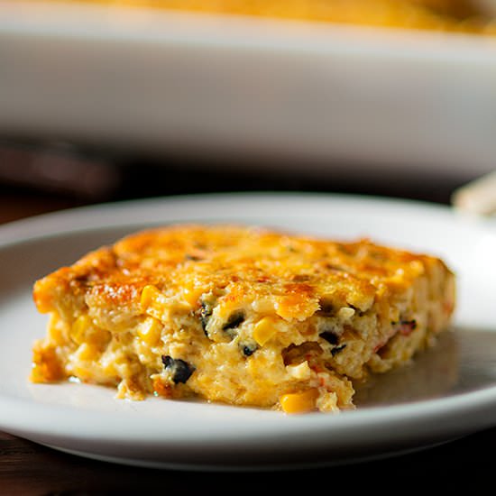 Hatch Chile Cheddar Corn Pudding - Recipe photo by Chicken Fried Kitchen