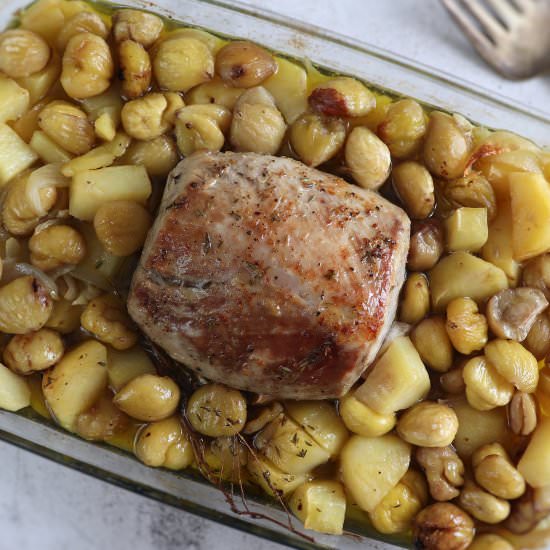 Baked pork loin with chestnuts - Recipe photo by Food From Portugal
