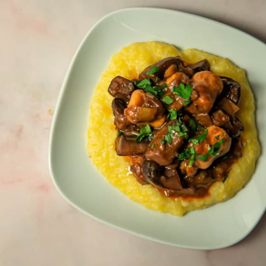 Wine-Braised Mushrooms With Gnocchi - Recipe photo by Blue Cayenne