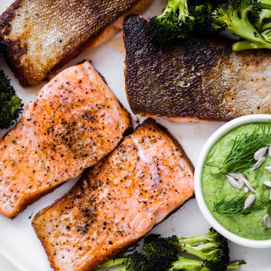 Seared Salmon with Pesto - Recipe photo by The Endless Meal