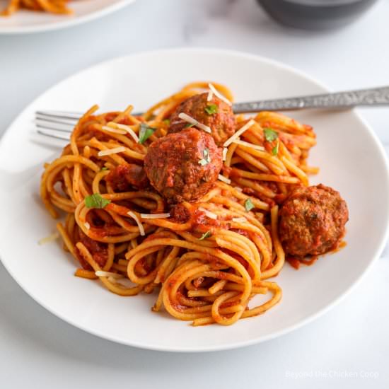 Crock Pot Spaghetti and Meatballs - Recipe photo by BeyondtheCoop