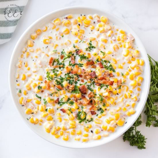 Homemade Creamed Corn with Bacon - Recipe photo by emilyenchanted