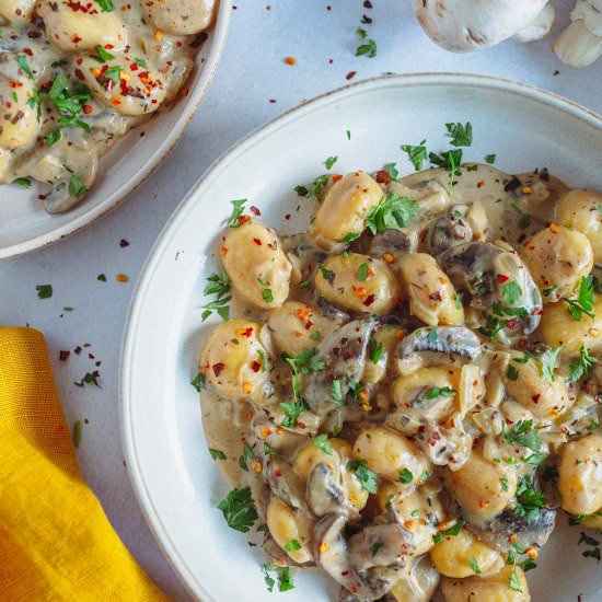 Gnocchi with Creamy Mushroom Sauce - Recipe photo by plantnspice