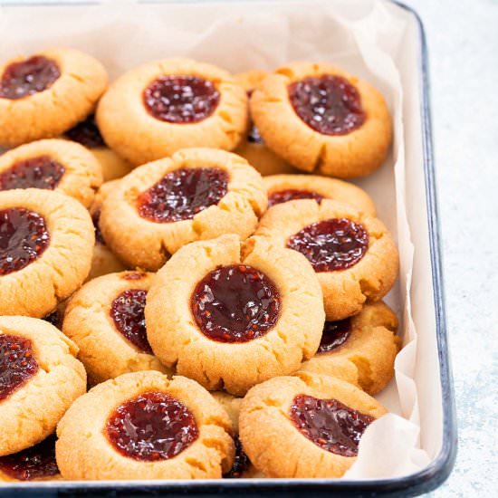 Raspberry Thumbprint Cookies - Recipe photo by kitchenathoskins