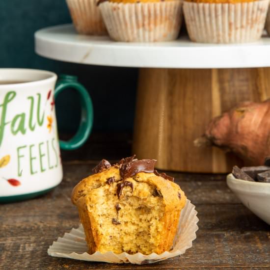 Sweet Potato Chocolate Chunk Muffin - Recipe photo by senseandedibility