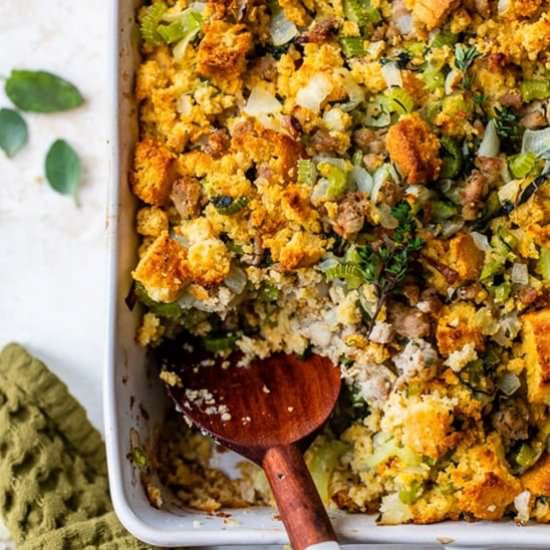 Cornbread Sausage Stuffing - Recipe photo by Skinnytaste