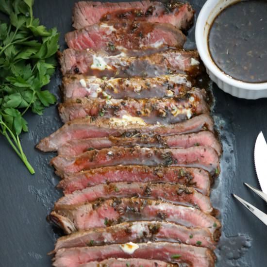 London Broil with Herb Butter - Recipe photo by Man Meets Oven