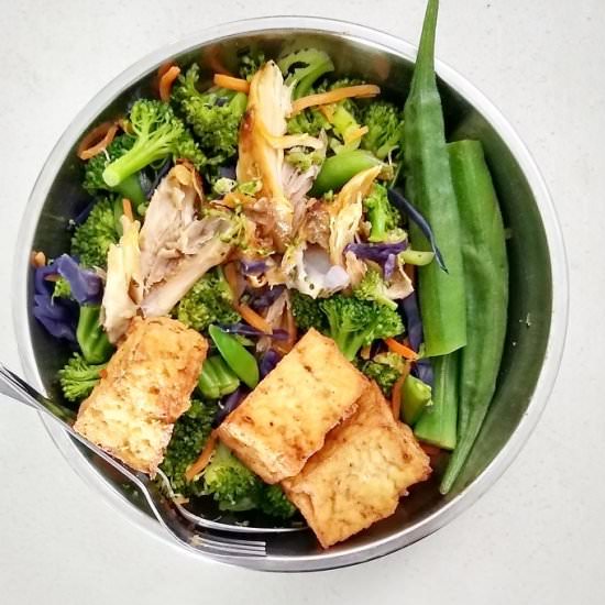 Tofu Broccoli Okra Bowl - Recipe photo by escapetofood